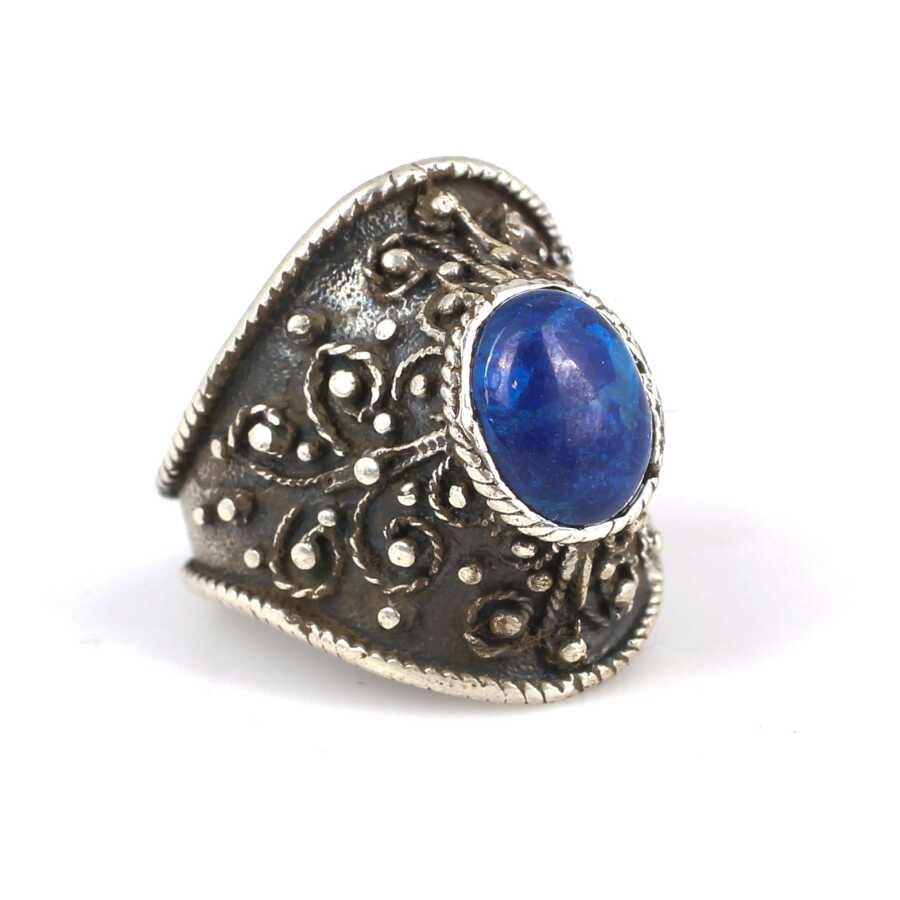 925 Sterling Silver Lapis Lazuli Ornate Statement Ring
