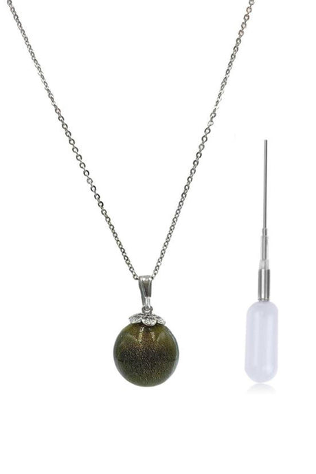 Olive Green Glass Sphere Necklace - Natural Scent Diffuser