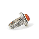 Sterling Silver Agate Men's Ring - Hand-Engraved Wind Rose Design