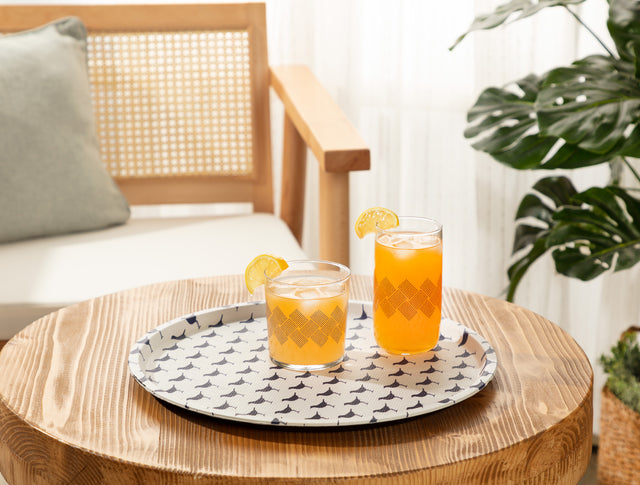 Non-Slip Faux Leather Round Tray - 'Rêve Bleu Oiseau' Bird Motif