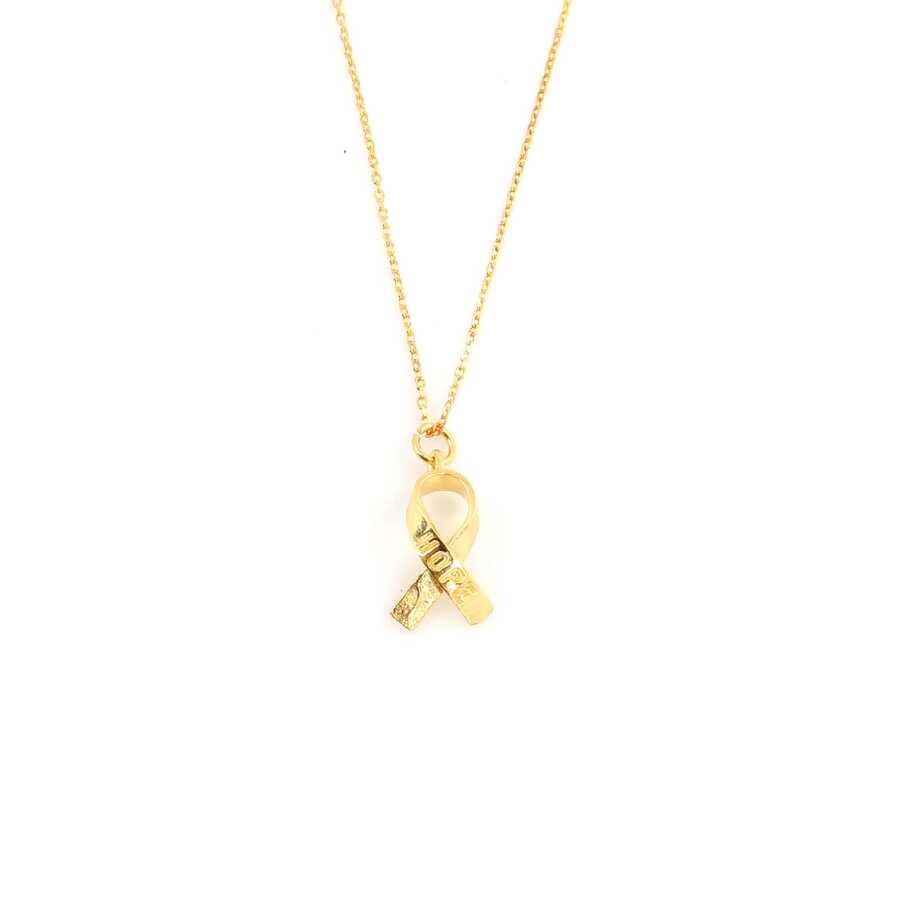925 Sterling Silver Ribbon Pendant Necklace - Engraved HOPE