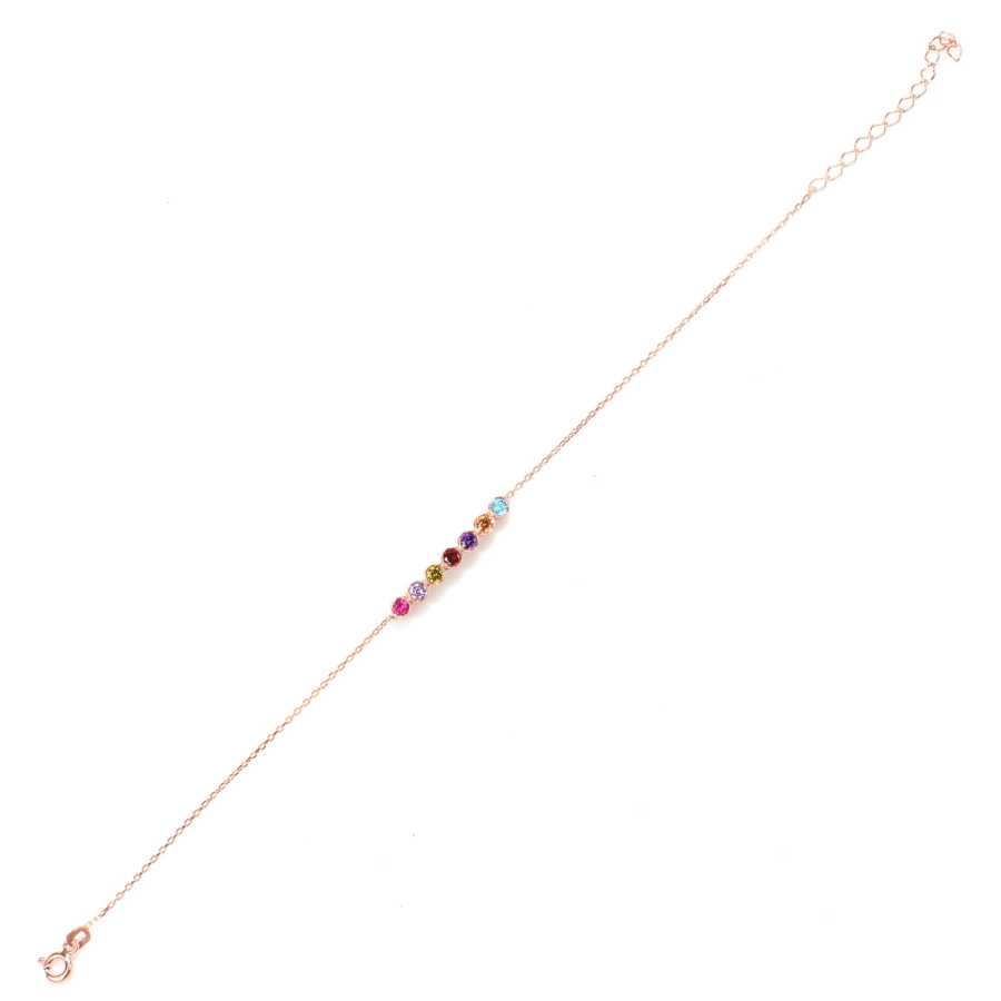 Premium 925 Sterling Rose Silver Colored Stone 7 Row Waterfall Bracelet