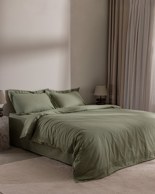 100% Cotton Double Duvet Cover Set - Embroidered