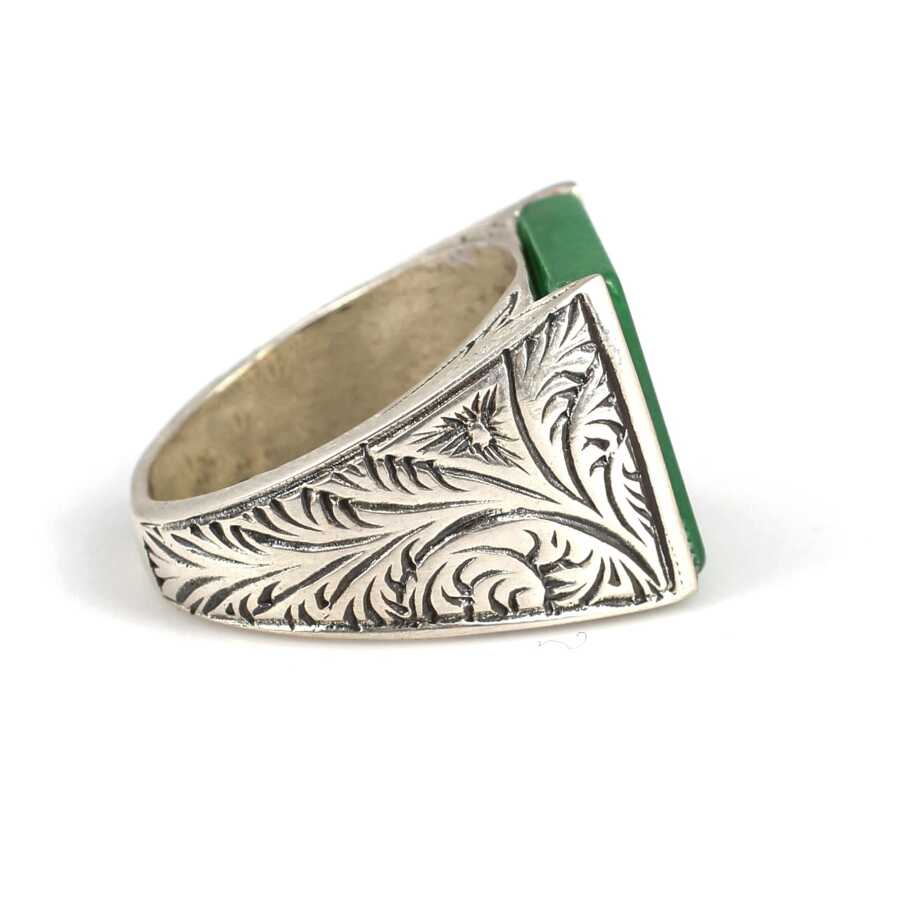 Premium Handcrafted Sterling Silver Green Agate Men's Ring