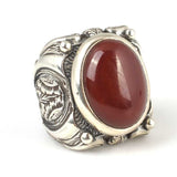 Handcrafted 925 Sterling Silver Men's Ring with Oval Agate Stone