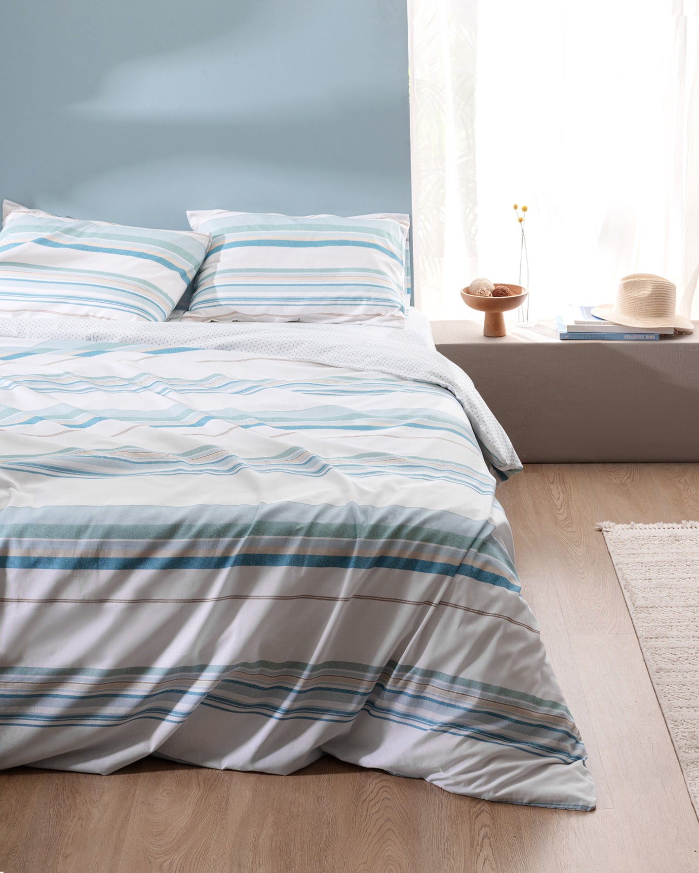 Turquoise Printed 100% Cotton Ranforce Double Bedding Set