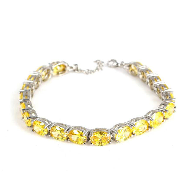 925 Sterling Silver Oval Synthetic Citrine Statement Bracelet