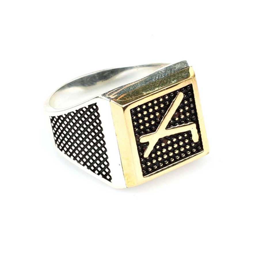 925 Sterling Zilver & Brons Herenring - Cepni Motief & Gestippeld Ontwerp