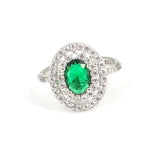 925 Sterling Silver Oval Emerald Zircon Double Halo Ring