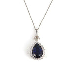 Sterling Silver Teardrop Zircon & Synthetic Sapphire Halo Necklace