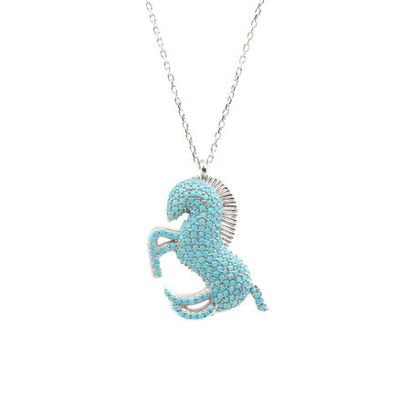 Artisan Crafted 925 Sterling Silver Turquoise Rearing Horse Necklace