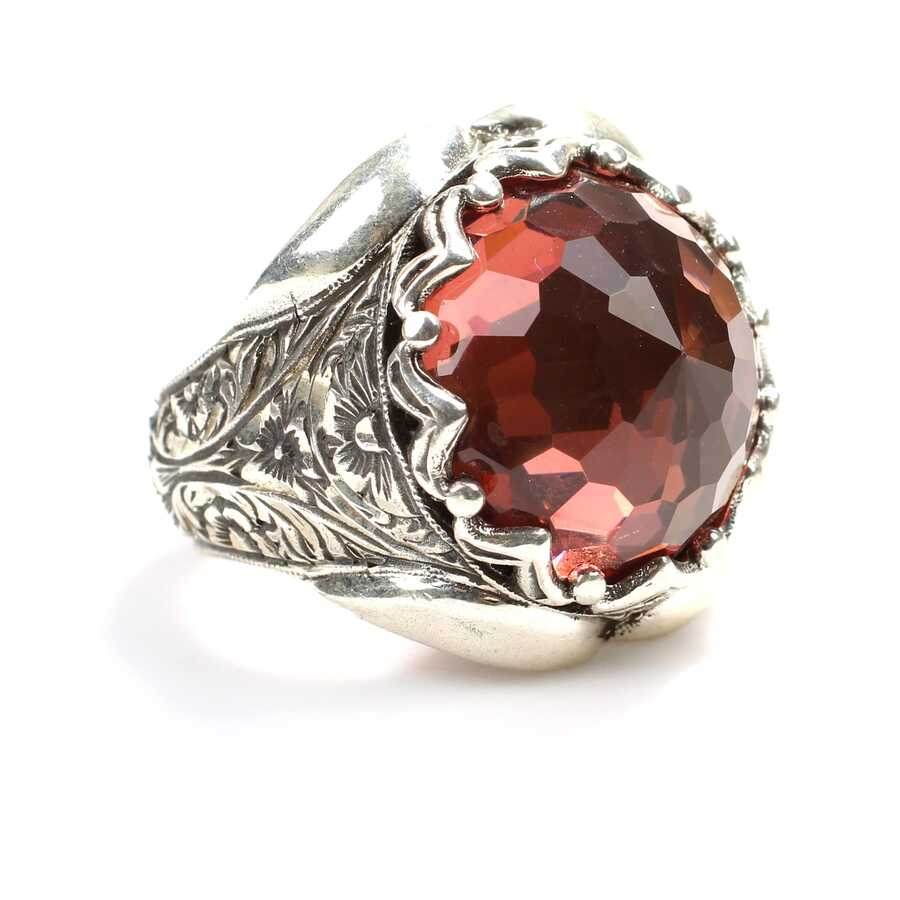 Sterling Silver Zultanite Men's Ring - Faceted & Hand-Engraved