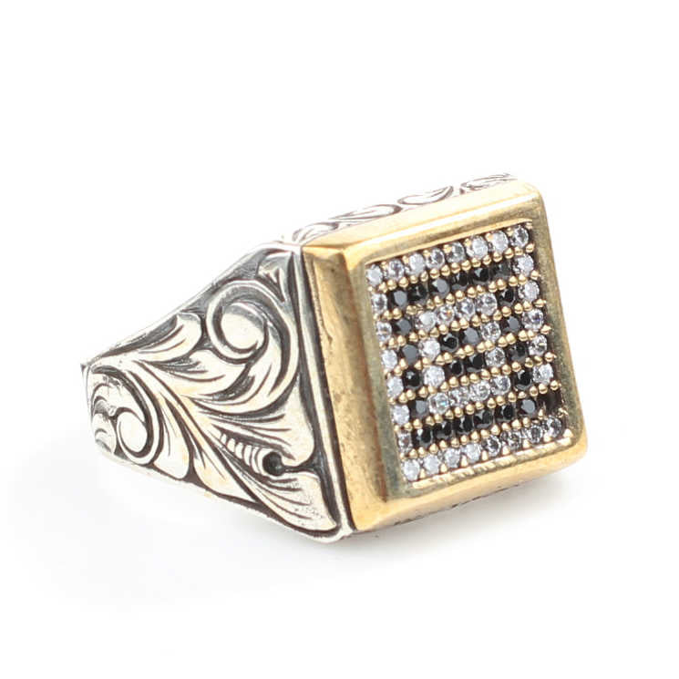 Men's 925 Sterling Silver Ring with Bold Square Zircon Stone