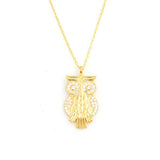925 Sterling Silver Zircon Owl Pendant Necklace - Whimsical Charm