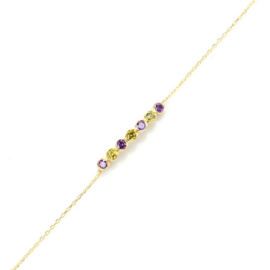 Premium 925 Sterling Silver Amethyst Peridot 7 Row Waterfall Bracelet