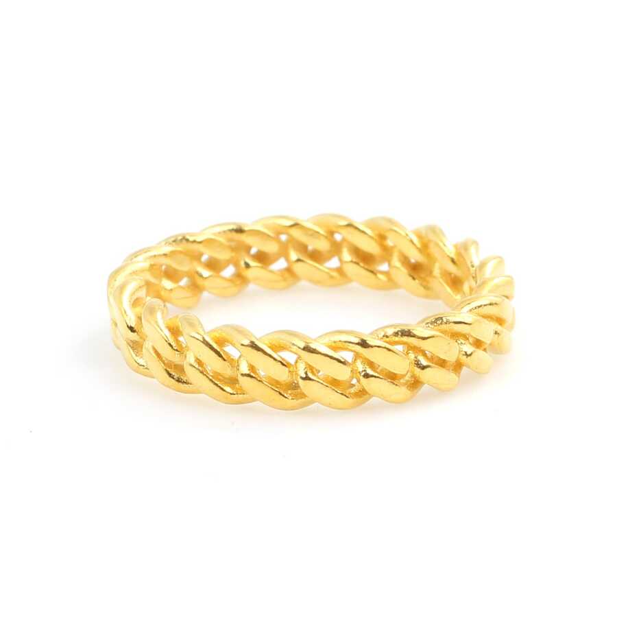 Sterling Silver Twisted Chain Link Ring - Modern Design