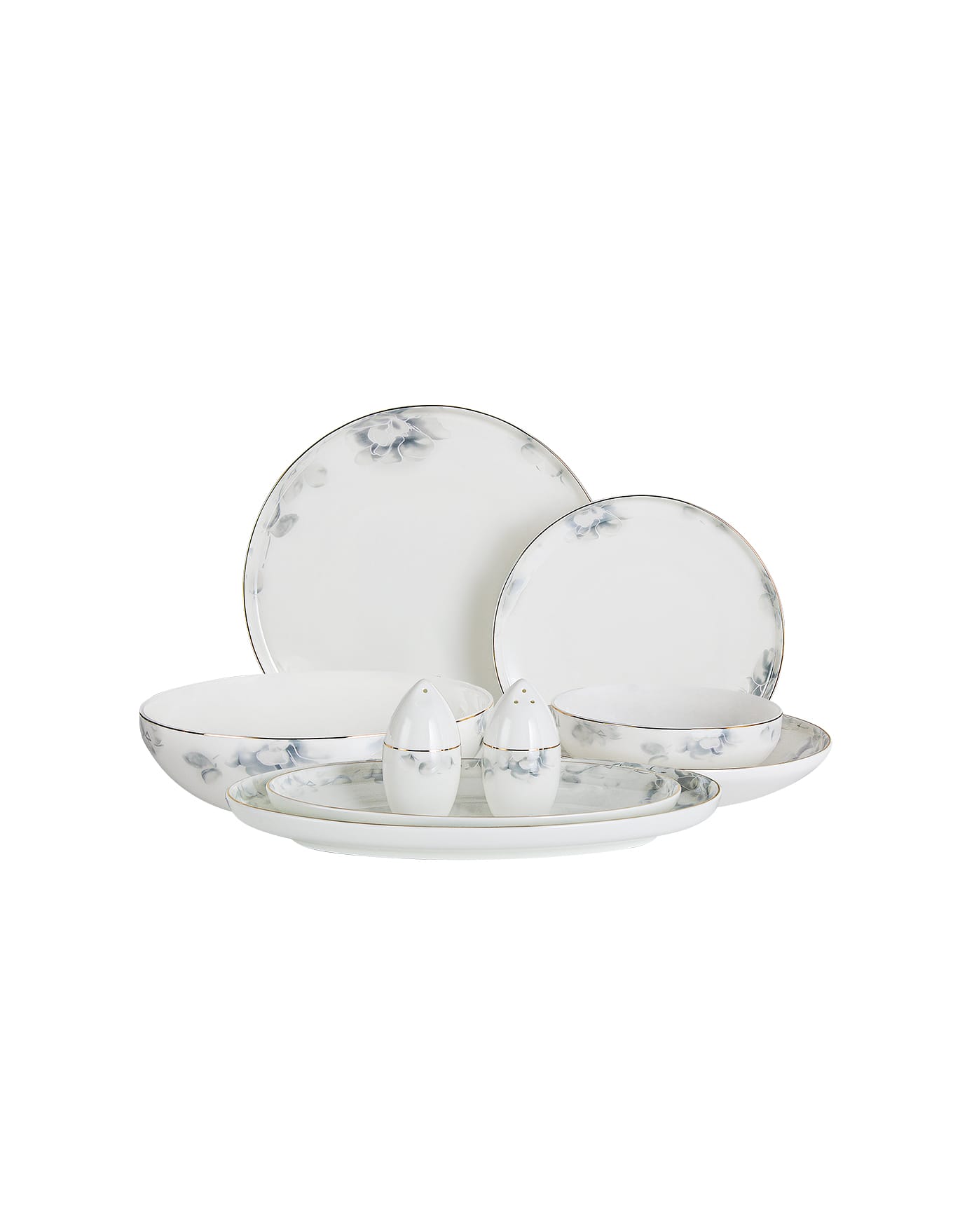 Fine Bone Porcelain 6-Person Dinner Set - White & Light Blue