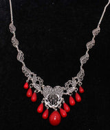 Handcrafted Sterling Silver Filigree Teardrop Coral Necklace