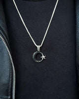 925 Sterling Silver Black Stone Crescent & Star Necklace
