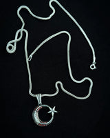 Sterling Silver Minimal Crescent & Star Necklace with Red Stone