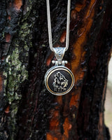 Sterling Silver Rotating Grey Wolf Pendant Necklace - Ancient Turkic Script