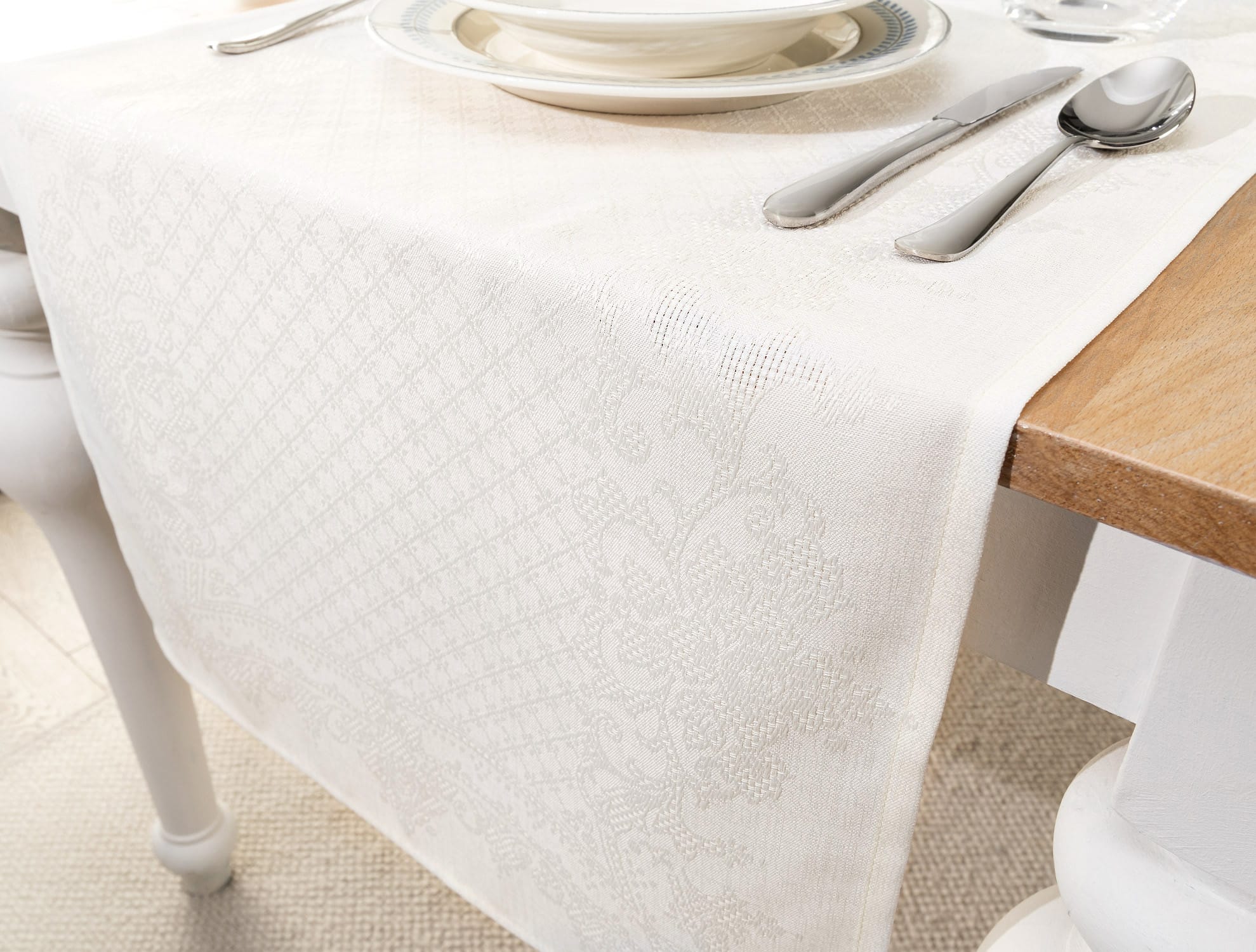 Ecru Polyester Runner Rug - 45x160 cm - Made in Turkey