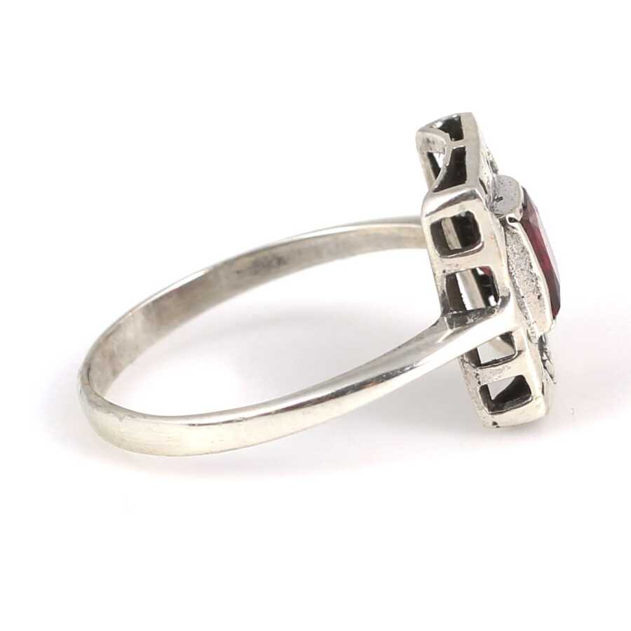Sterling Silver Garnet Square Ring - Modern Geometric Style