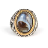 925 Sterling Silver Men's Ring - Yemen Agate, Bronze Setting