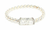 925 Sterling Silver Twisted Leaf Motif Bangle with Square Stones