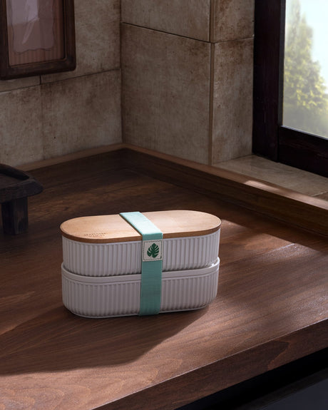 Mint Green 2-Piece Food Storage Lunch Box Set with Wooden Lids - 2x500ml Capacity