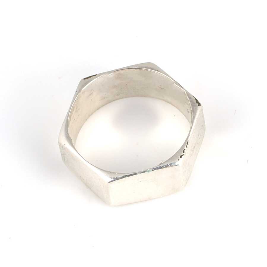 925 Sterling Silver Men's Ring - Polished Hexagonal Design