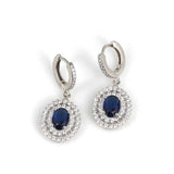 Exquisite 925 Sterling Silver Double Row Antourage Oval Sapphire Earrings