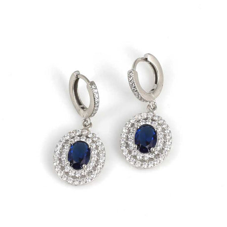 Exquisite 925 Sterling Silver Double Row Antourage Oval Sapphire Earrings