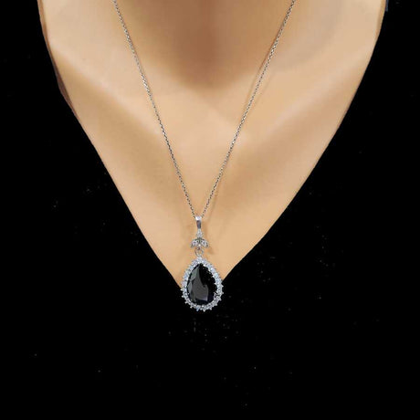 Premium 925 Sterling Silver Onyx Drop Entourage Necklace