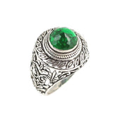 925 Sterling Silver Men's Ring - Round Green Zircon Faceted Stone