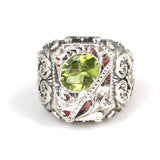 Hand-Engraved 925 Sterling Silver Peridot Men's Statement Ring