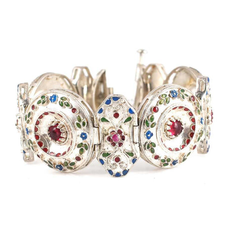 Premium Enameled Round Patterned Sterling Silver Bracelet