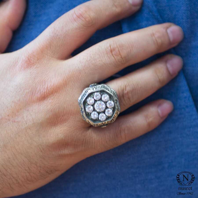 Premium Sterling Silver Octagonal Zircon Men's Ring