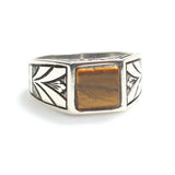 Men's Sterling Silver Ring - Square Tiger's Eye Gemstone