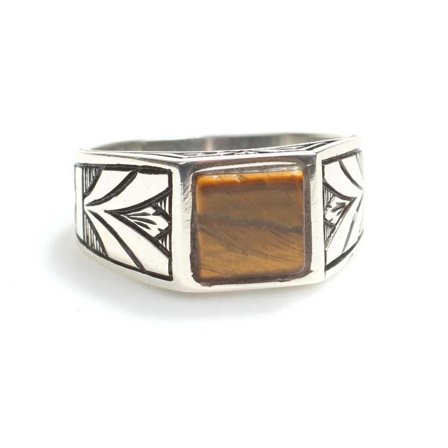 Men's Sterling Silver Ring - Square Tiger's Eye Gemstone
