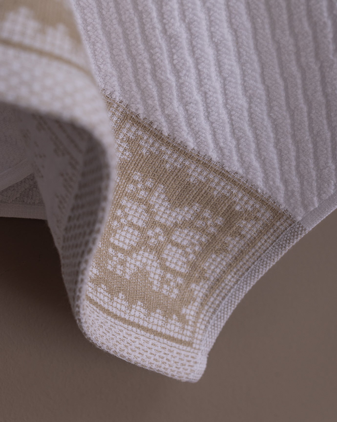 100% Cotton Face & Hand Towel - Soft, Absorbent - White/Beige