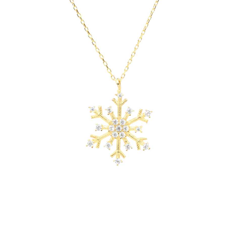 Sterling Silver Zircon Snowflake Pendant Necklace - Winter Elegance