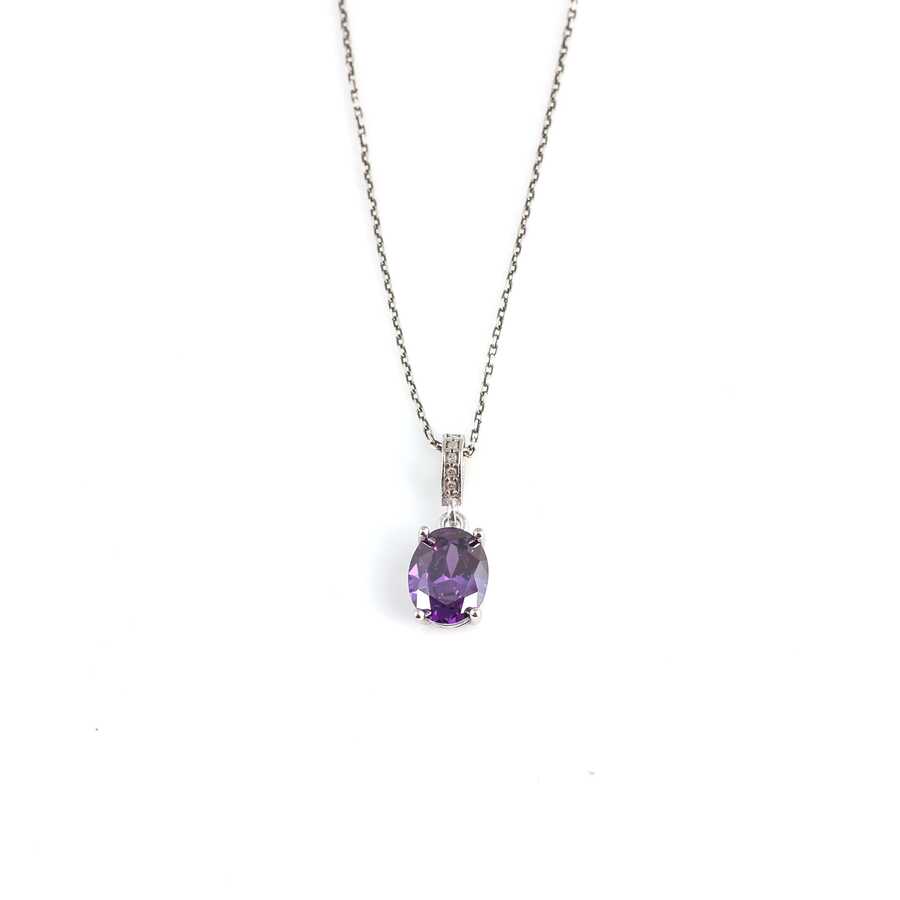 Professional Sterling Silver Oval Amethyst Necklace