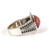 925 Sterling Silver Men's Ring - Four-Cornered Faceted Red Stone