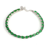 Sterling Silver Small Oval Synthetic Emerald Line Bracelet