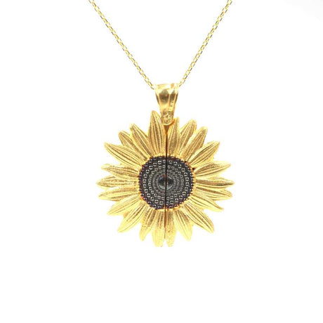 Gold-Plated Sterling Silver Openable Sunflower Engravable Locket Necklace