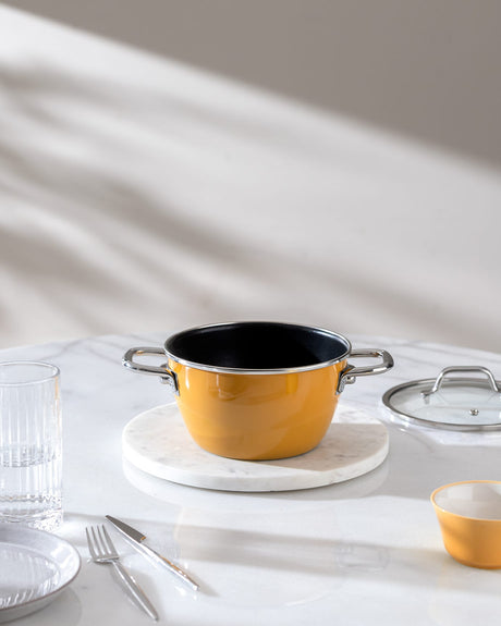 18 cm Titanium Enamel Deep Cooking Pot, Mustard
