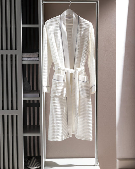Luxurious 100% Cotton Kimono Bathrobe - Plush Absorbent Comfort