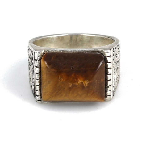 Sterling Silver Tiger Eye Ring - Rectangular Statement Design