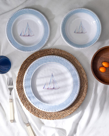 Melamine 6-Person Dinner Set - Contemporary Blue & White Design